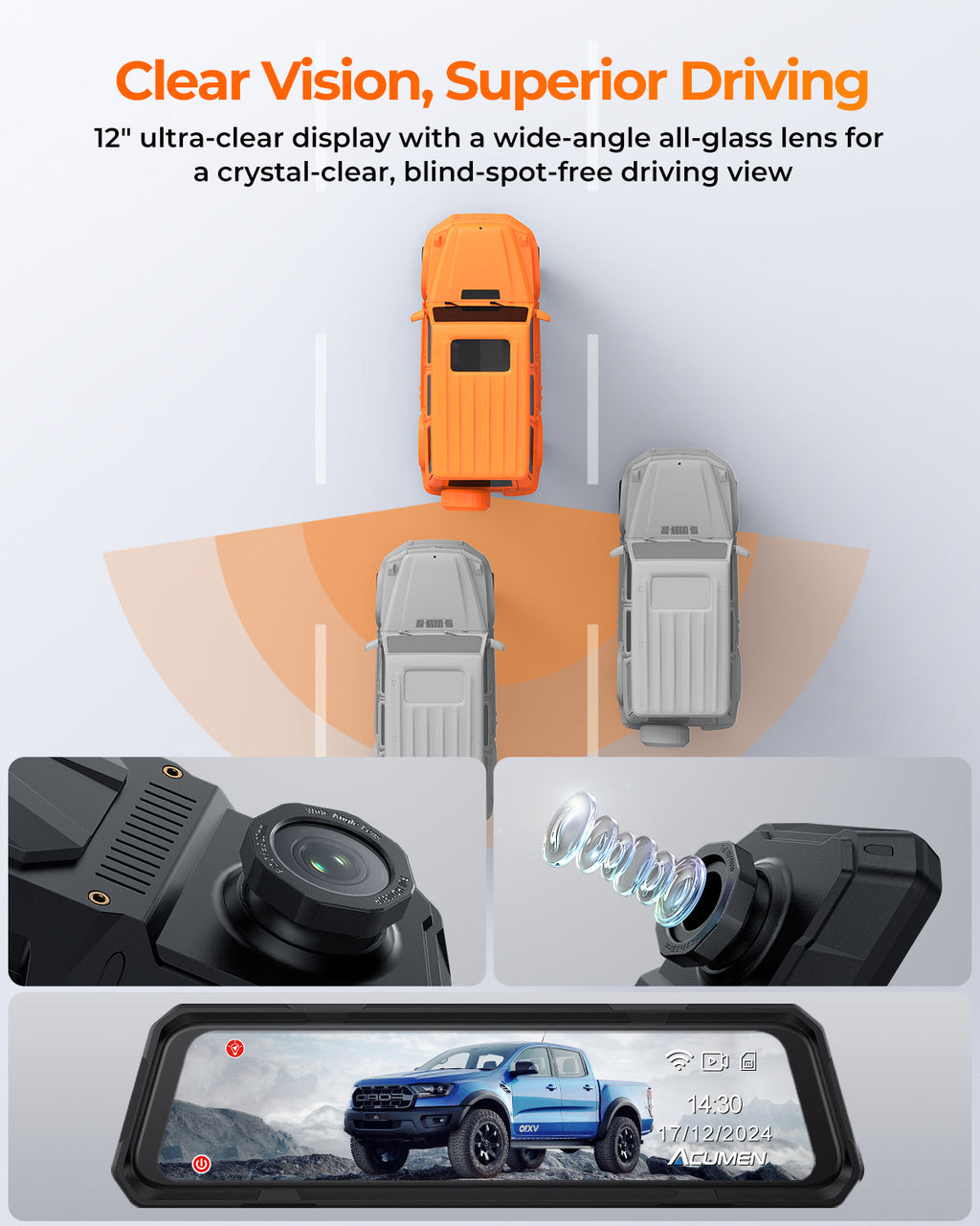 Legend 4CH Mirror Dash Cam – Quad 1080P, Night Vision & GPS