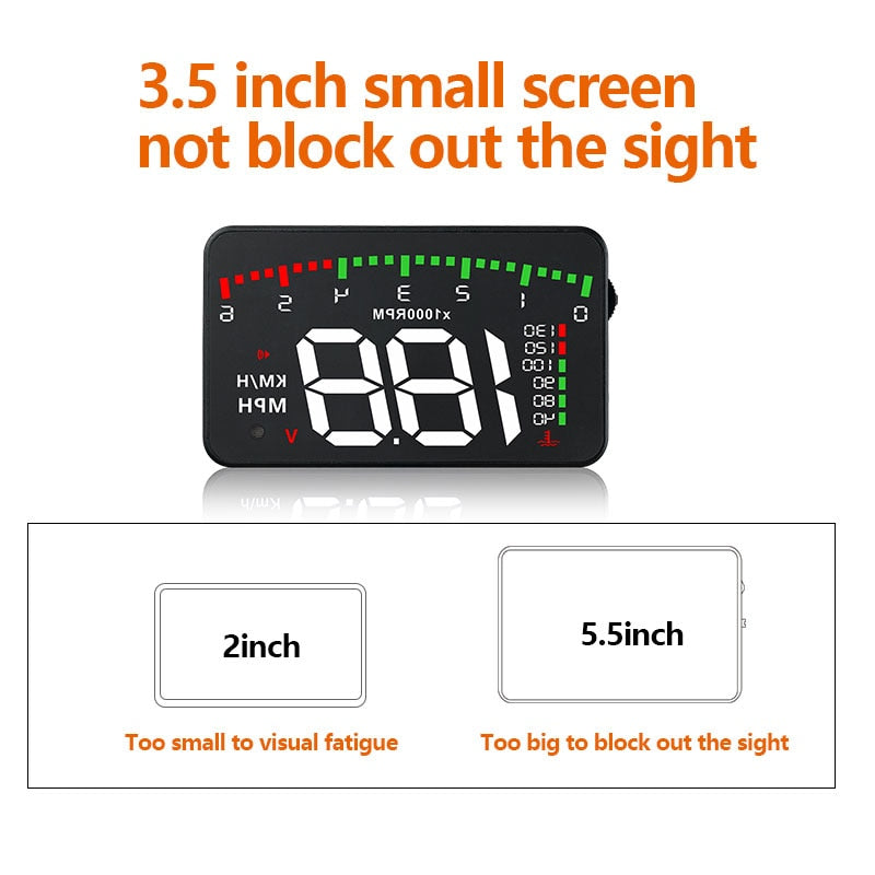 A900 Car HUD Head-Up Display – Speed, RPM & Overspeed Alert
