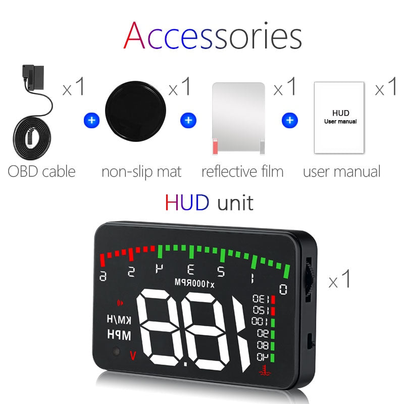 A900 Car HUD Head-Up Display – Speed, RPM & Overspeed Alert