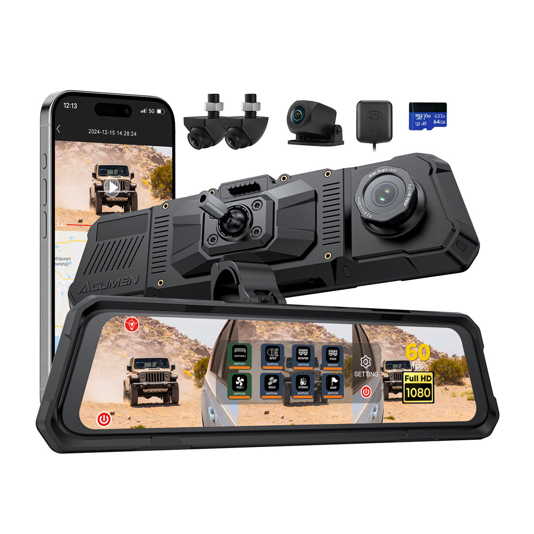 Legend 4CH Mirror Dash Cam – Quad 1080P, Night Vision & GPS